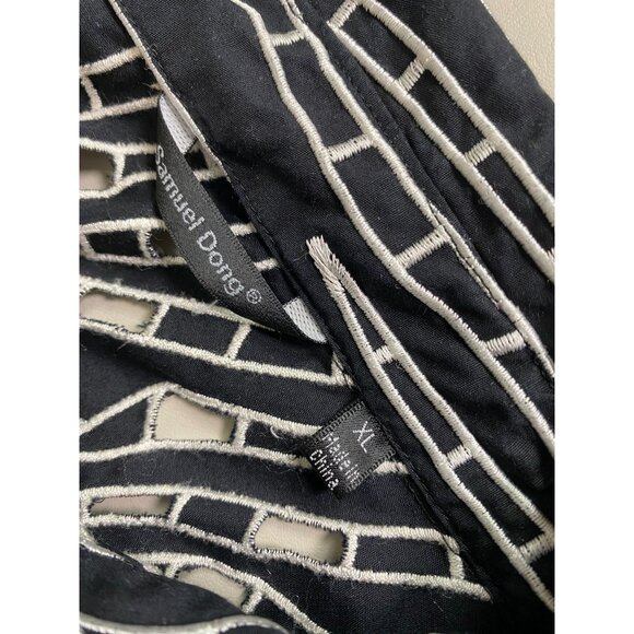 Samuel Dong Eyelet Black White Top Women size XL Artsy Art to wear Designer Boho - Picture 3 of 16